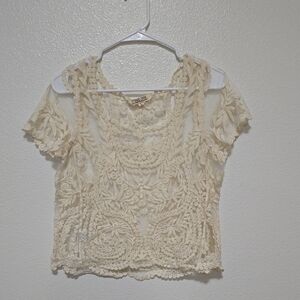 Embellished Cream Cropped Blouse with Ruffles